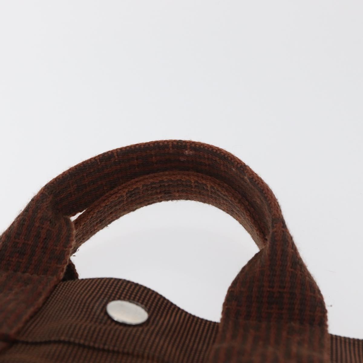 HERMES Her Line PM Hand Bag Canvas Brown Silver Auth 175534