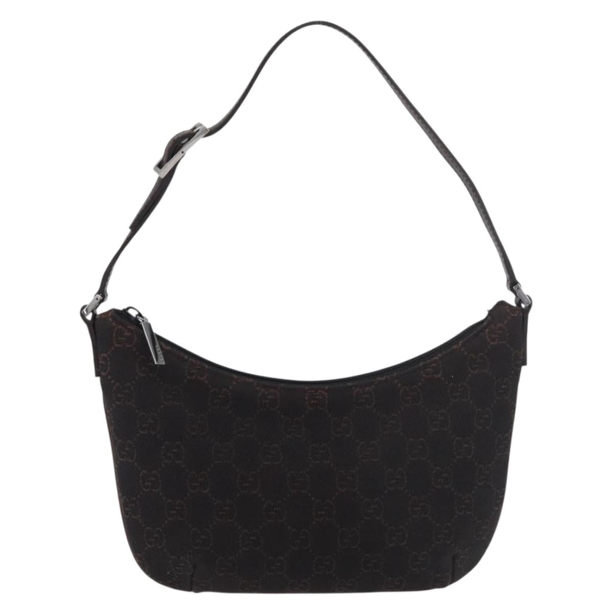 GUCCI GG Canvas Shoulder Bag Black Silver 32160 Auth 175536A
