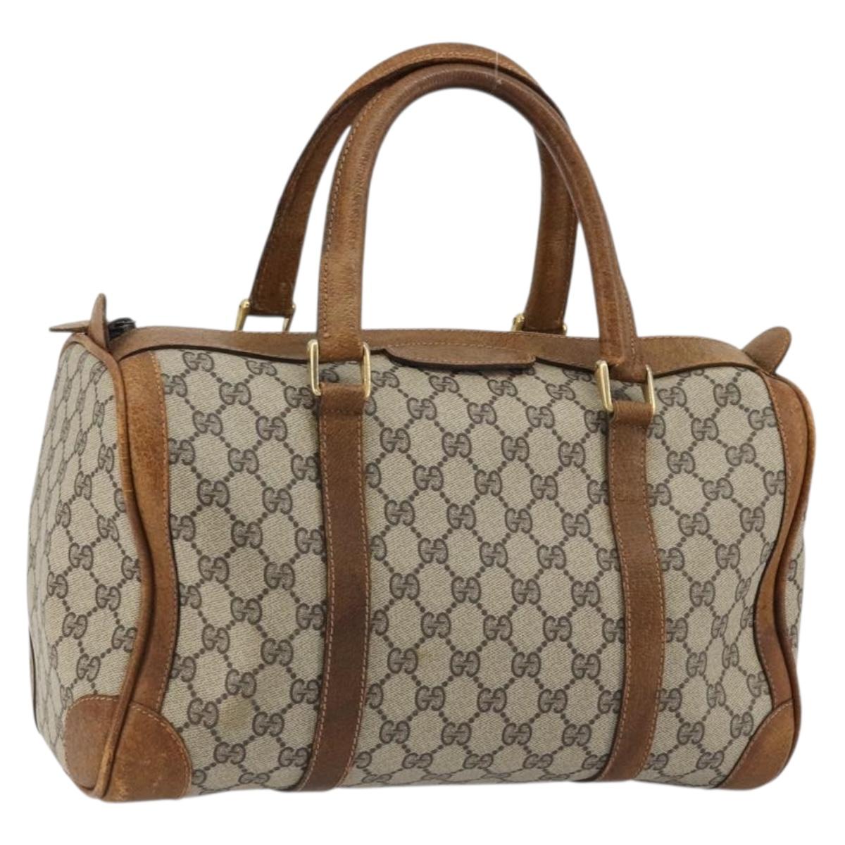 GUCCI GG Supreme Boston Bag PVC Beige Gold Auth 175548