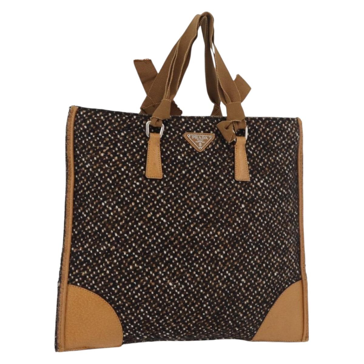 PRADA Hand Bag Canvas Brown Silver Auth 175566A