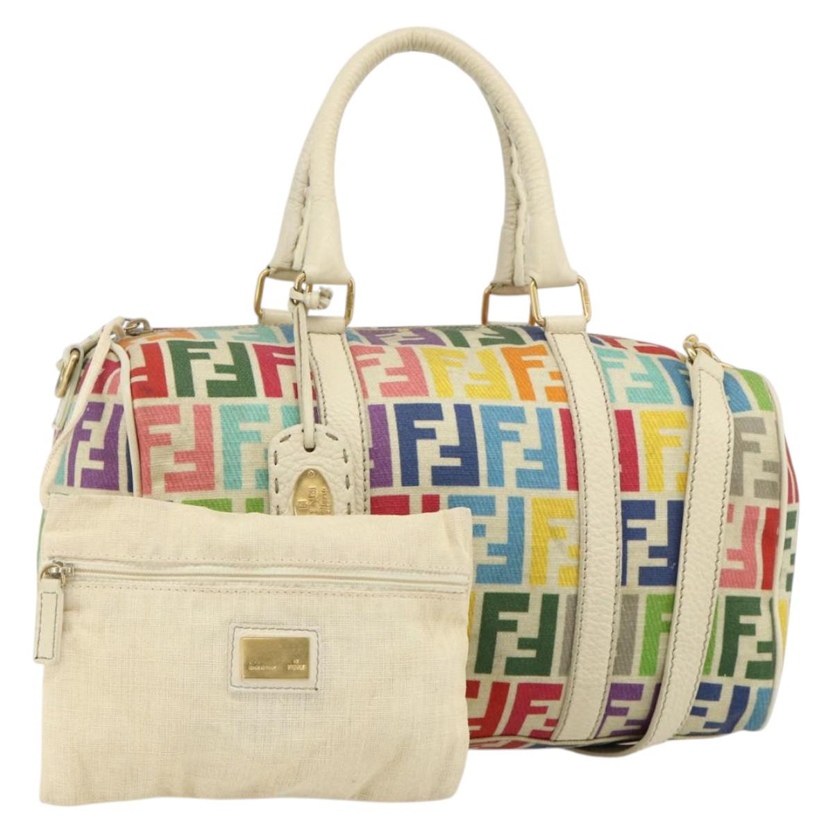 FENDI Zucca Canvas Celeria Boston Bag 2way Multicolor Gold Auth 175576A
