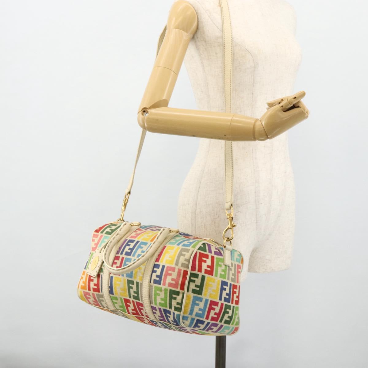FENDI Zucca Canvas Celeria Boston Bag 2way Multicolor Gold Auth 175576A