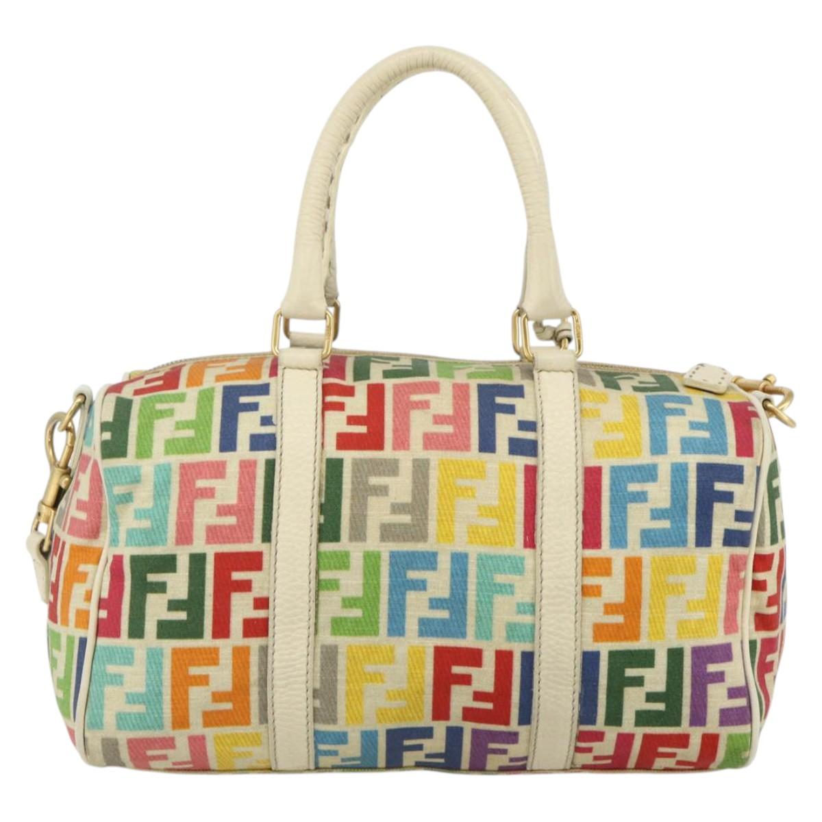 FENDI Zucca Canvas Celeria Boston Bag 2way Multicolor Gold Auth 175576A