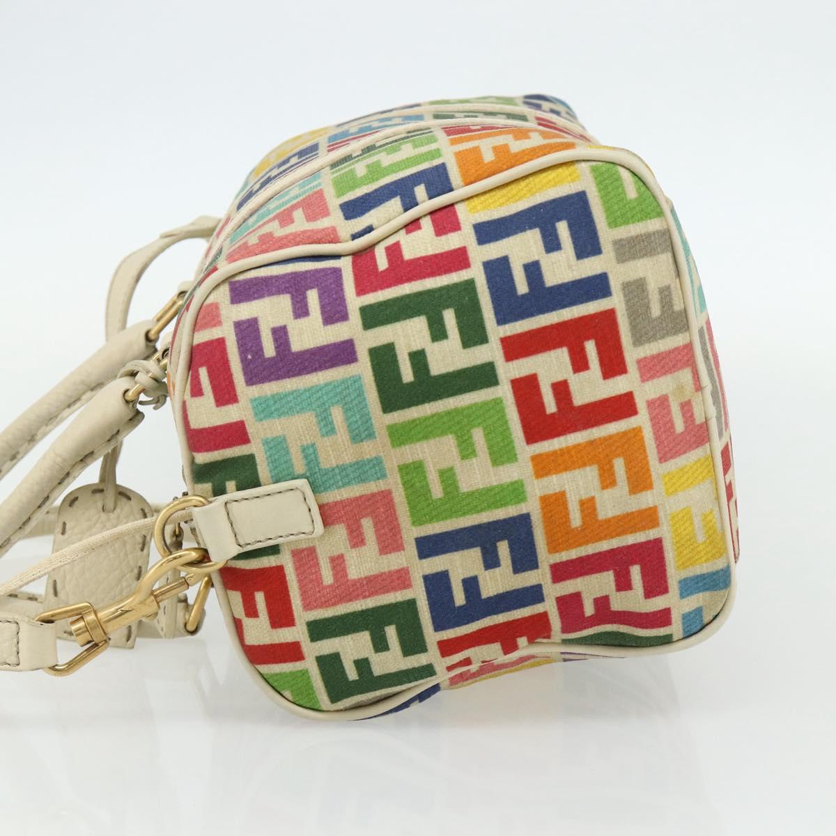FENDI Zucca Canvas Celeria Boston Bag 2way Multicolor Gold Auth 175576A