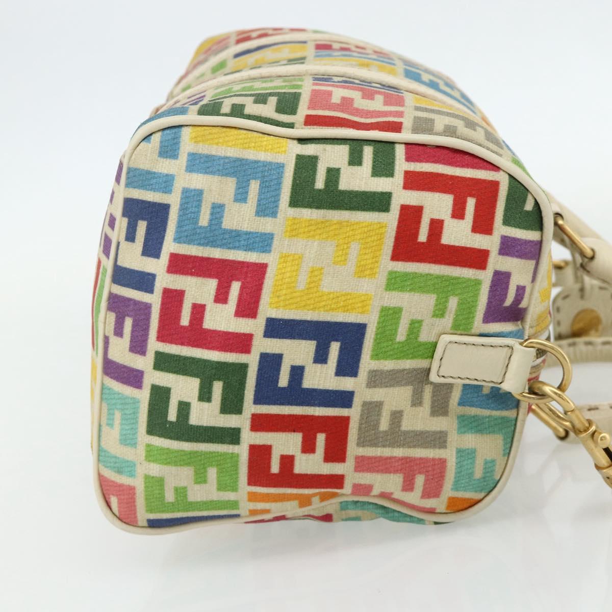 FENDI Zucca Canvas Celeria Boston Bag 2way Multicolor Gold Auth 175576A