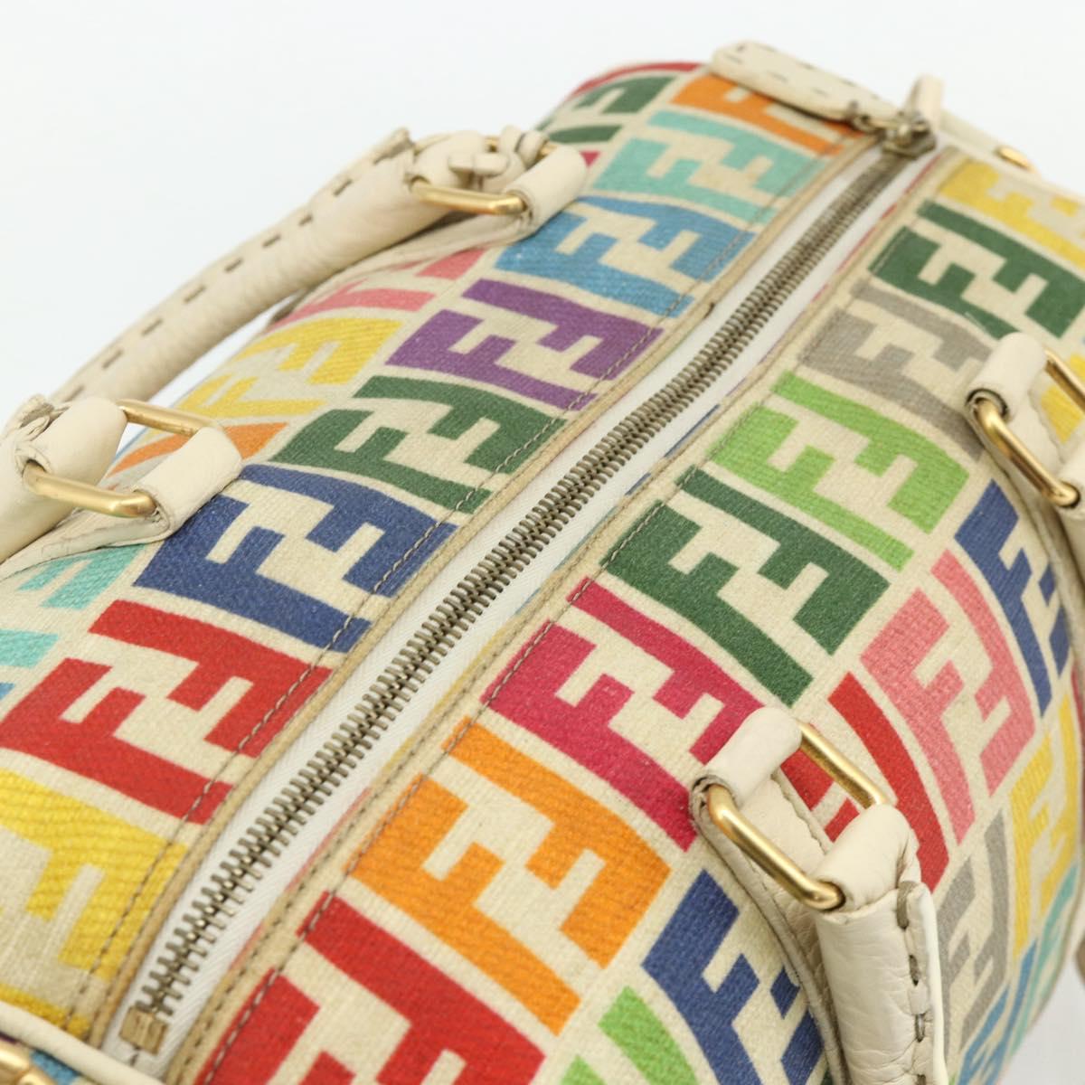 FENDI Zucca Canvas Celeria Boston Bag 2way Multicolor Gold Auth 175576A