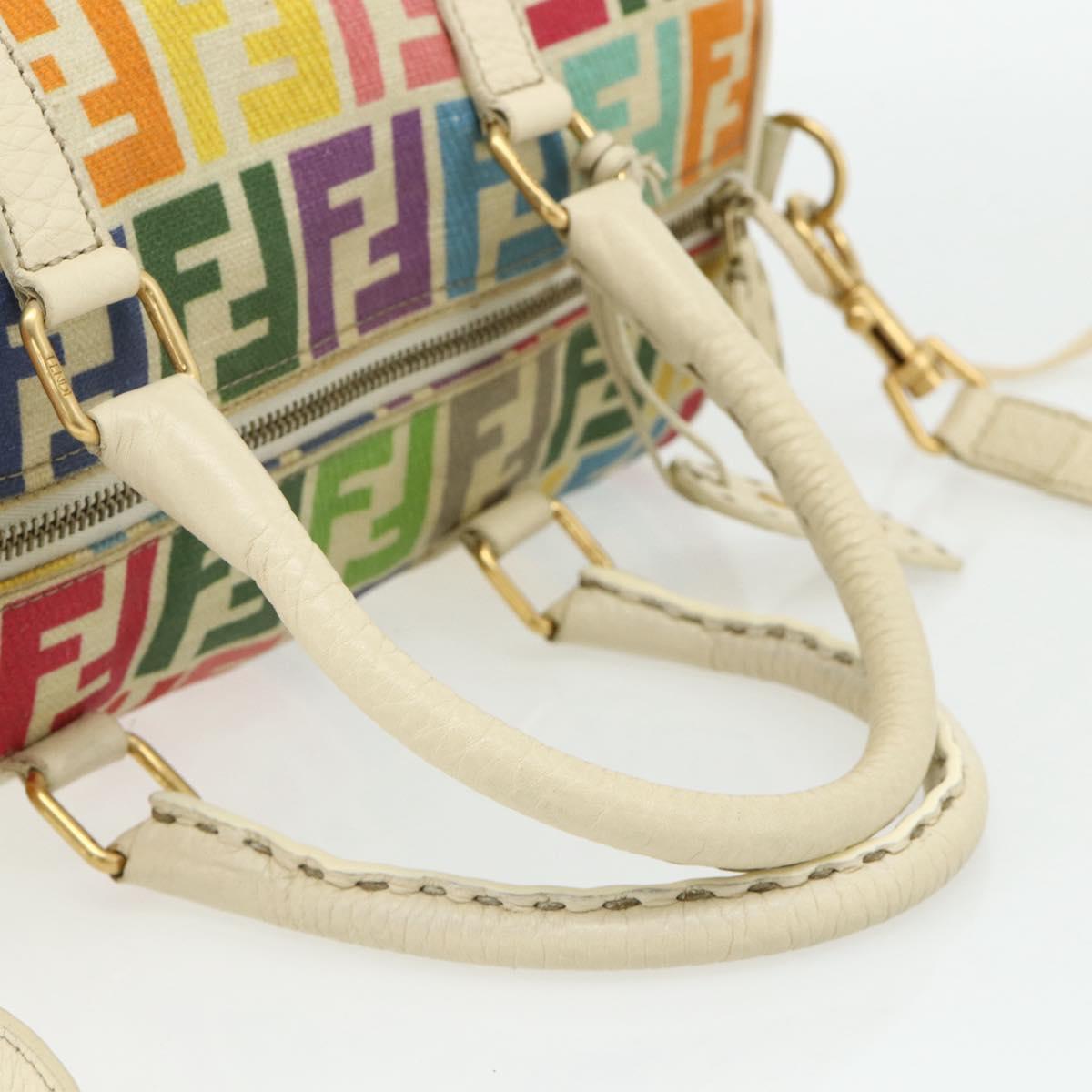FENDI Zucca Canvas Celeria Boston Bag 2way Multicolor Gold Auth 175576A