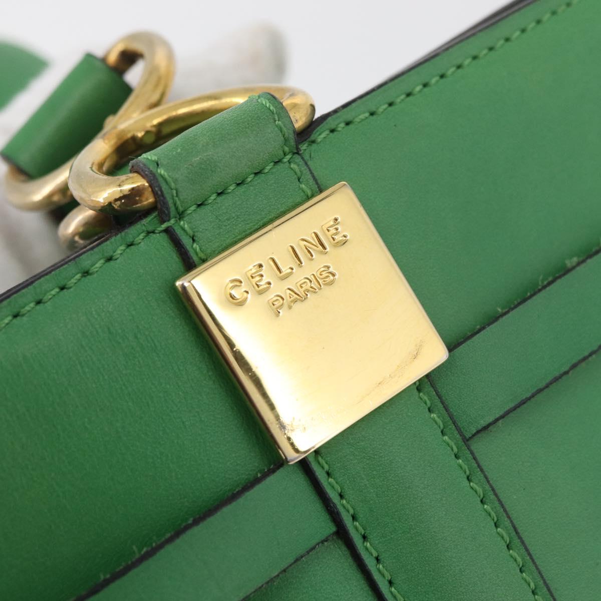 CELINE Shoulder Bag Leather Green Gold Auth 175580A