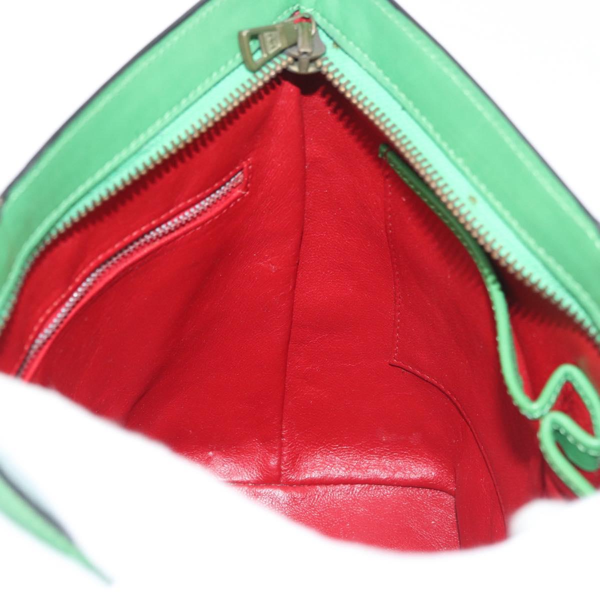 CELINE Shoulder Bag Leather Green Gold Auth 175580A