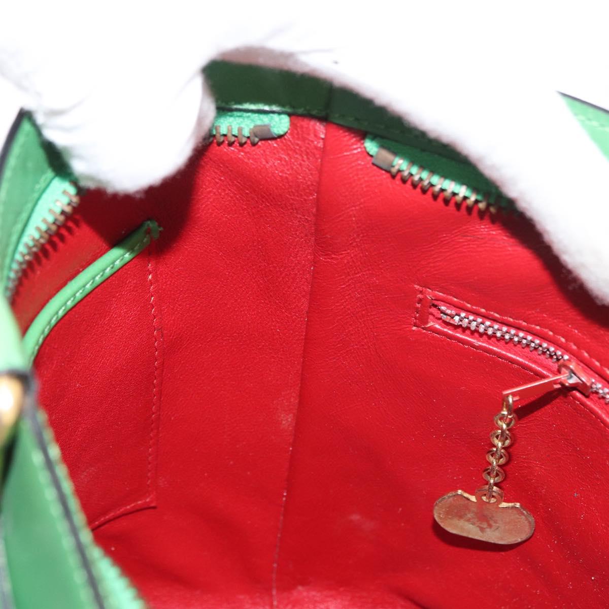 CELINE Shoulder Bag Leather Green Gold Auth 175580A