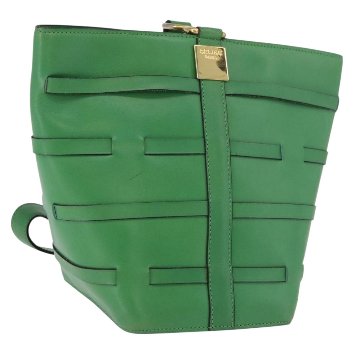 CELINE Shoulder Bag Leather Green Gold Auth 175580A