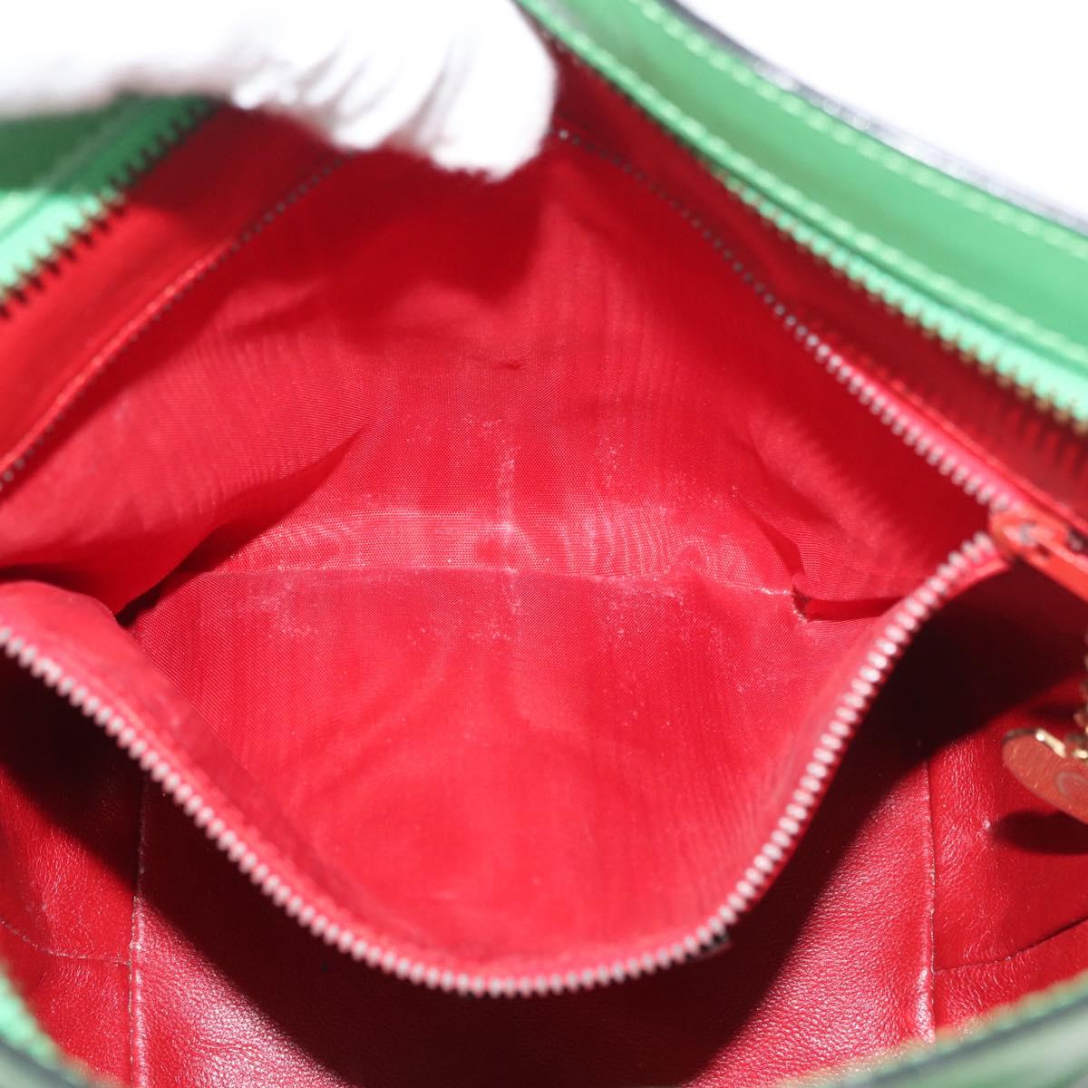 CELINE Shoulder Bag Leather Green Gold Auth 175580A