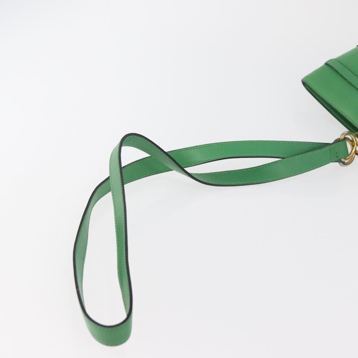 CELINE Shoulder Bag Leather Green Gold Auth 175580A