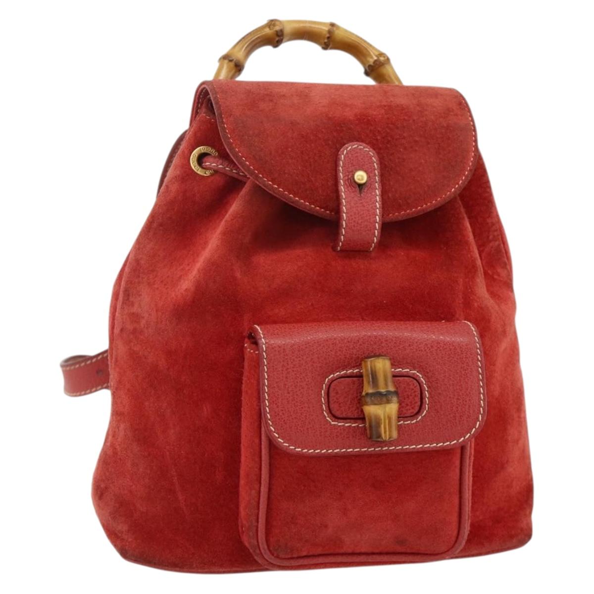 GUCCI Bamboo Backpack Suede Red Gold 003 2058 0030 Auth 175586