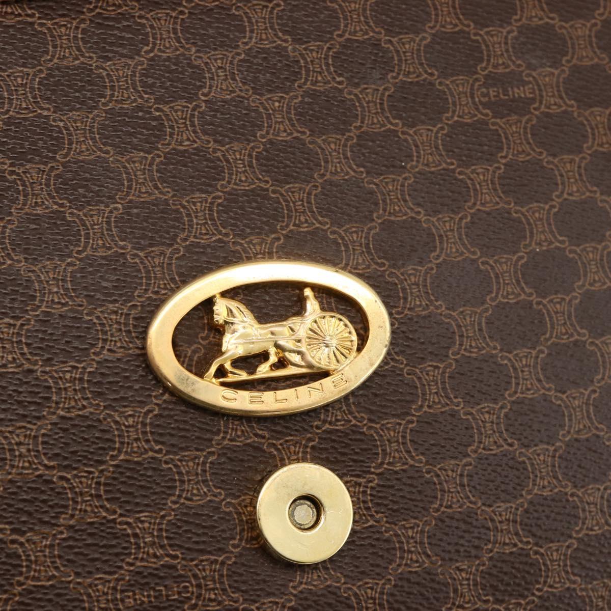 CELINE Macadam Canvas Horse Carriage Bag PVC Leather Brown Gold Auth 175596A