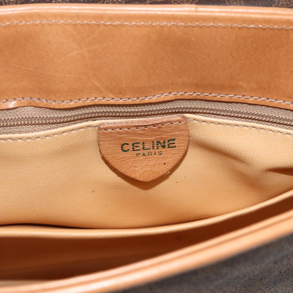 CELINE Macadam Canvas Horse Carriage Bag PVC Leather Brown Gold Auth 175596A