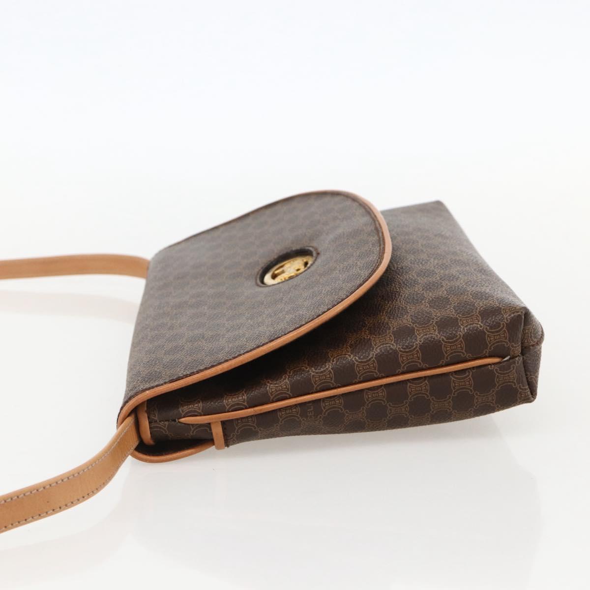 CELINE Macadam Canvas Horse Carriage Bag PVC Leather Brown Gold Auth 175596A