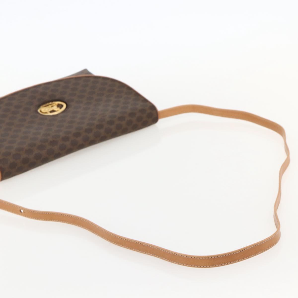 CELINE Macadam Canvas Horse Carriage Bag PVC Leather Brown Gold Auth 175596A