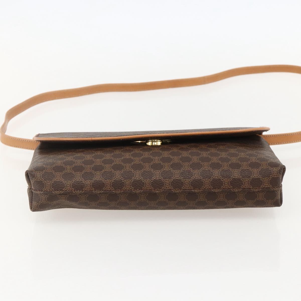 CELINE Macadam Canvas Horse Carriage Bag PVC Leather Brown Gold Auth 175596A
