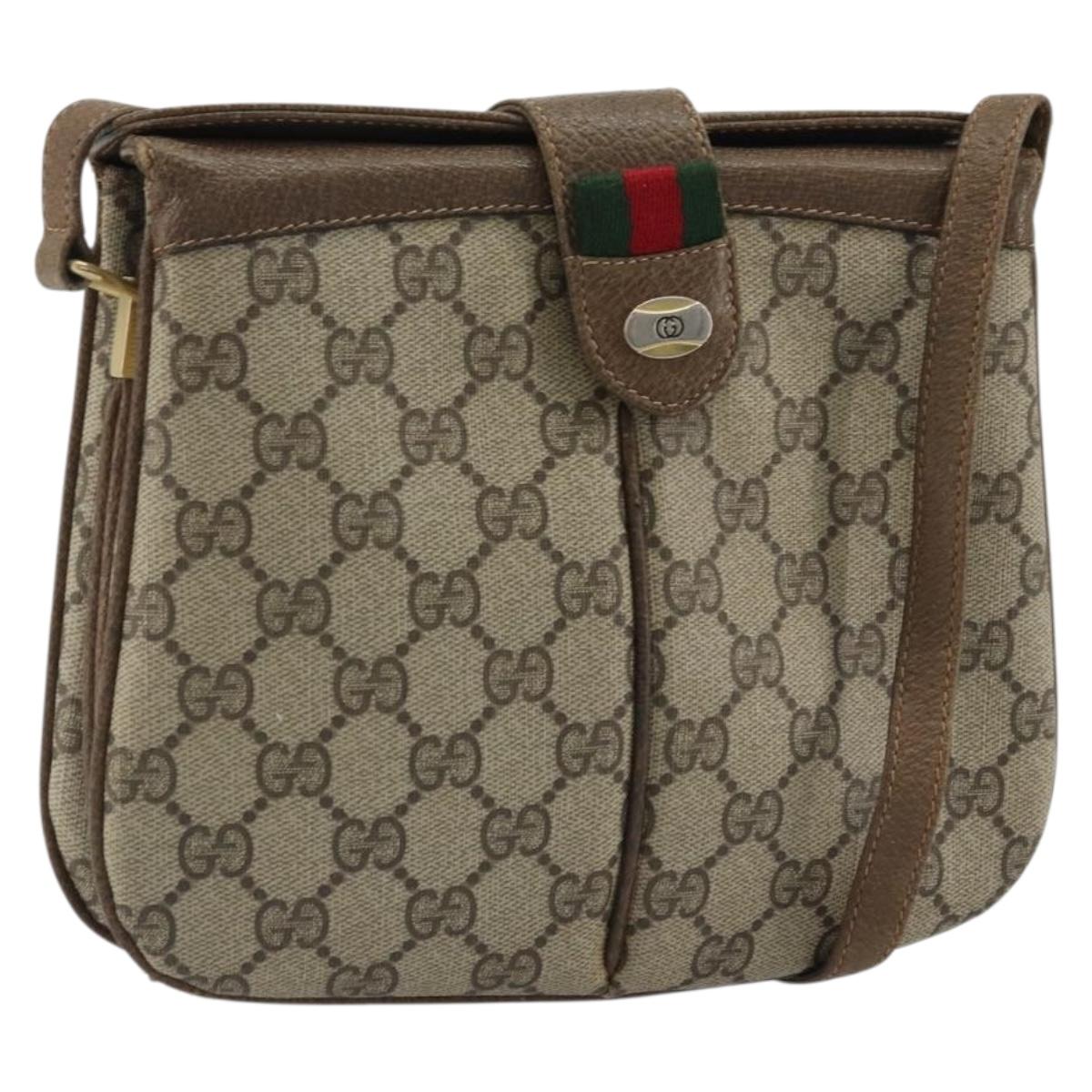 GUCCI GG Supreme Web Sherry Line Bag PVC Beige Gold 10 02 037 Auth 175617