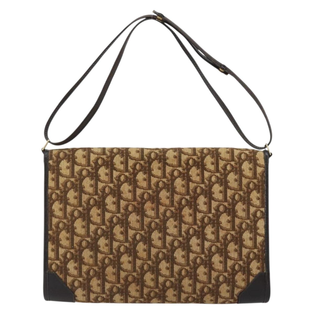 Christian Dior Trotter Canvas Shoulder Bag Beige Gold Auth 175623