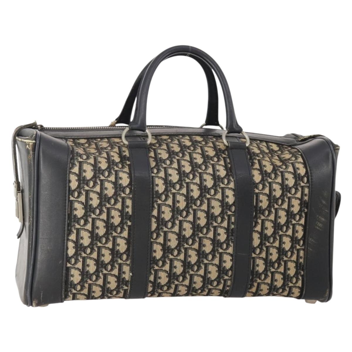 Christian Dior Trotter Canvas Boston Bag Navy Silver Auth 175624