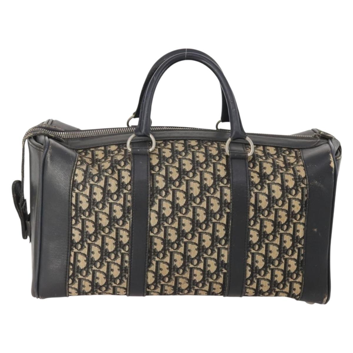 Christian Dior Trotter Canvas Boston Bag Navy Silver Auth 175624