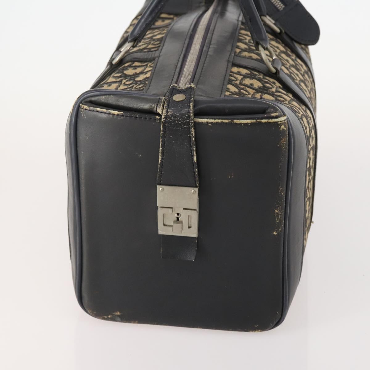 Christian Dior Trotter Canvas Boston Bag Navy Silver Auth 175624