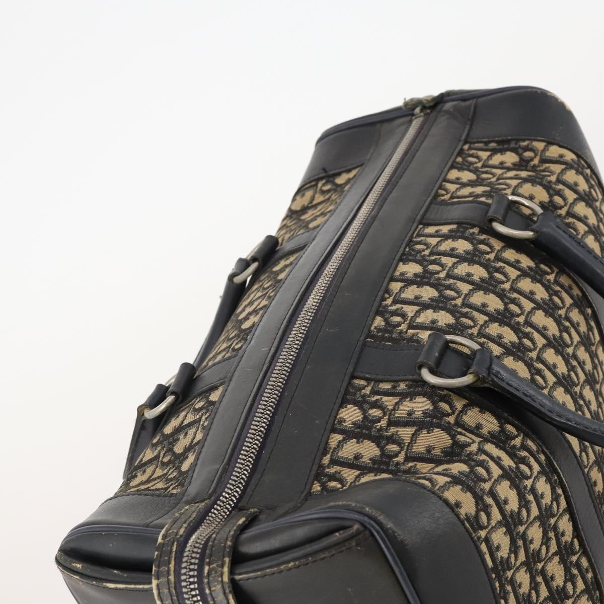 Christian Dior Trotter Canvas Boston Bag Navy Silver Auth 175624