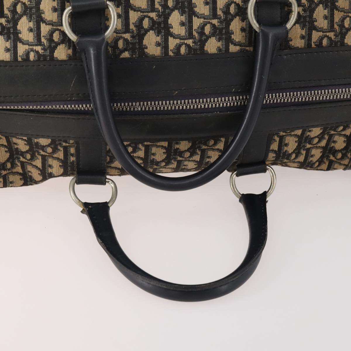 Christian Dior Trotter Canvas Boston Bag Navy Silver Auth 175624