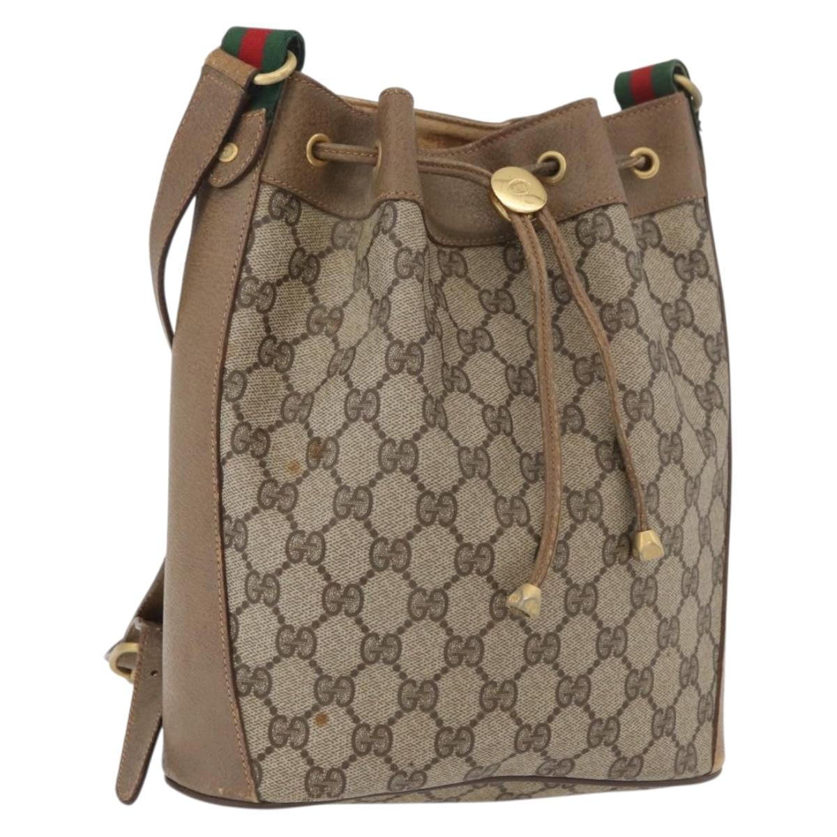 GUCCI GG Supreme Web Sherry Line Bag PVC Beige Gold 41 02 034 Auth 175632