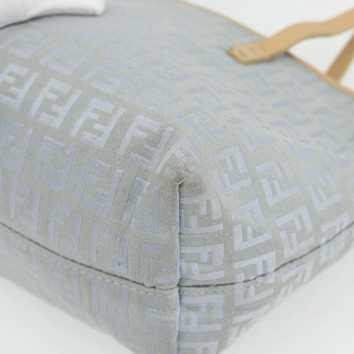 FENDI Zucchino Canvas Tote Bag Light Blue Silver Auth 175635