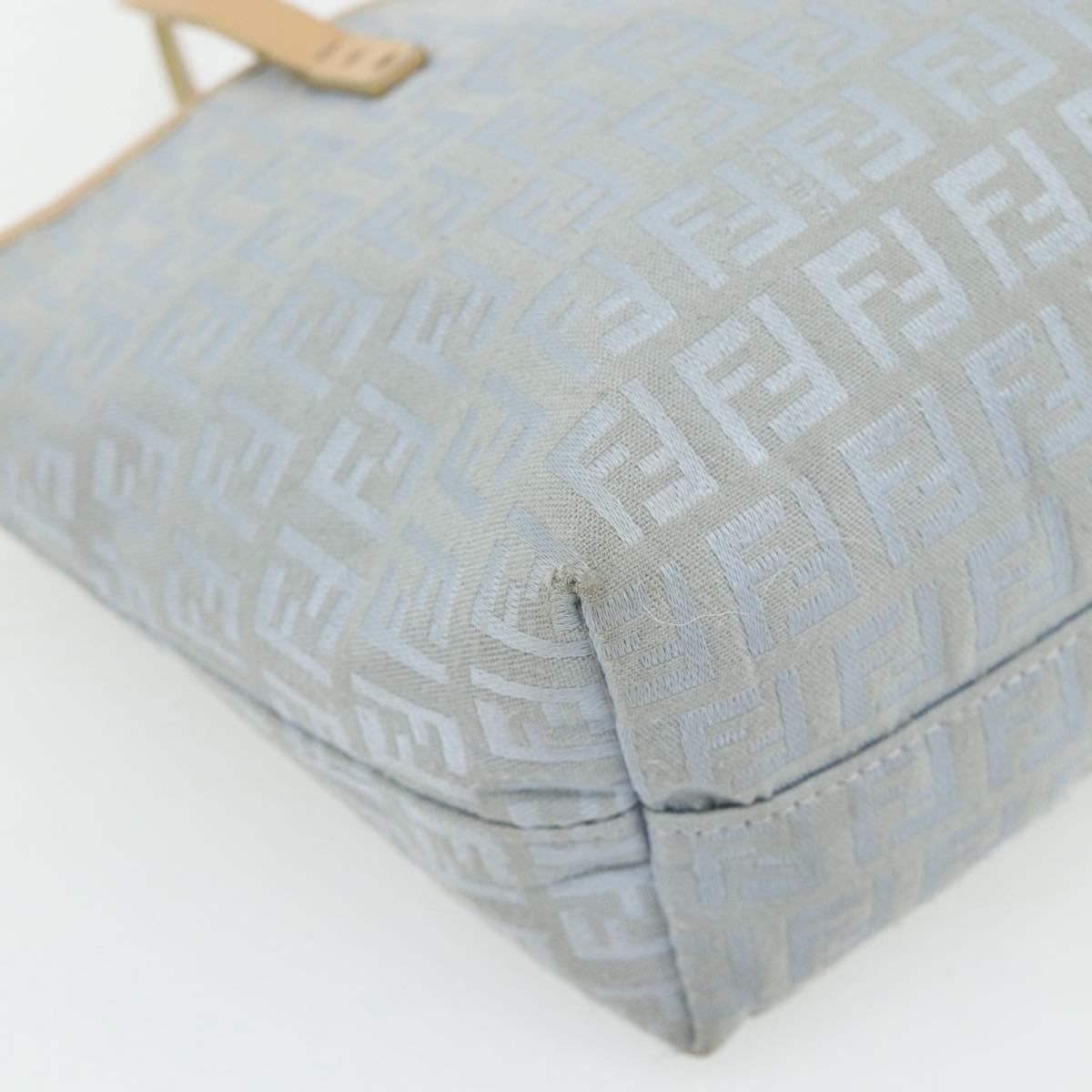 FENDI Zucchino Canvas Tote Bag Light Blue Silver Auth 175635
