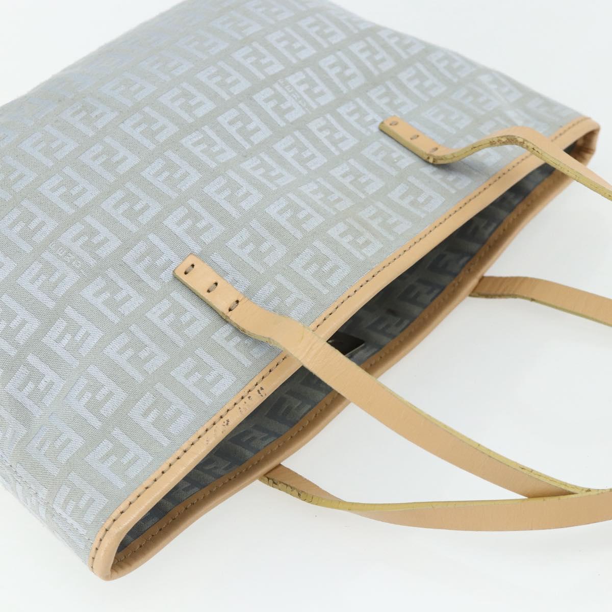 FENDI Zucchino Canvas Tote Bag Light Blue Silver Auth 175635