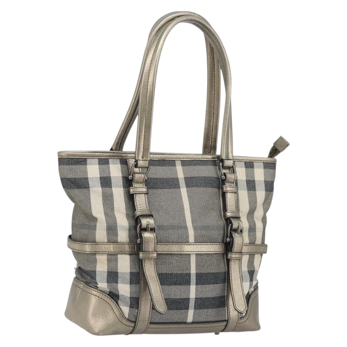 BURBERRY Nova Check Tote Bag Canvas Gray Silver Auth 175637A