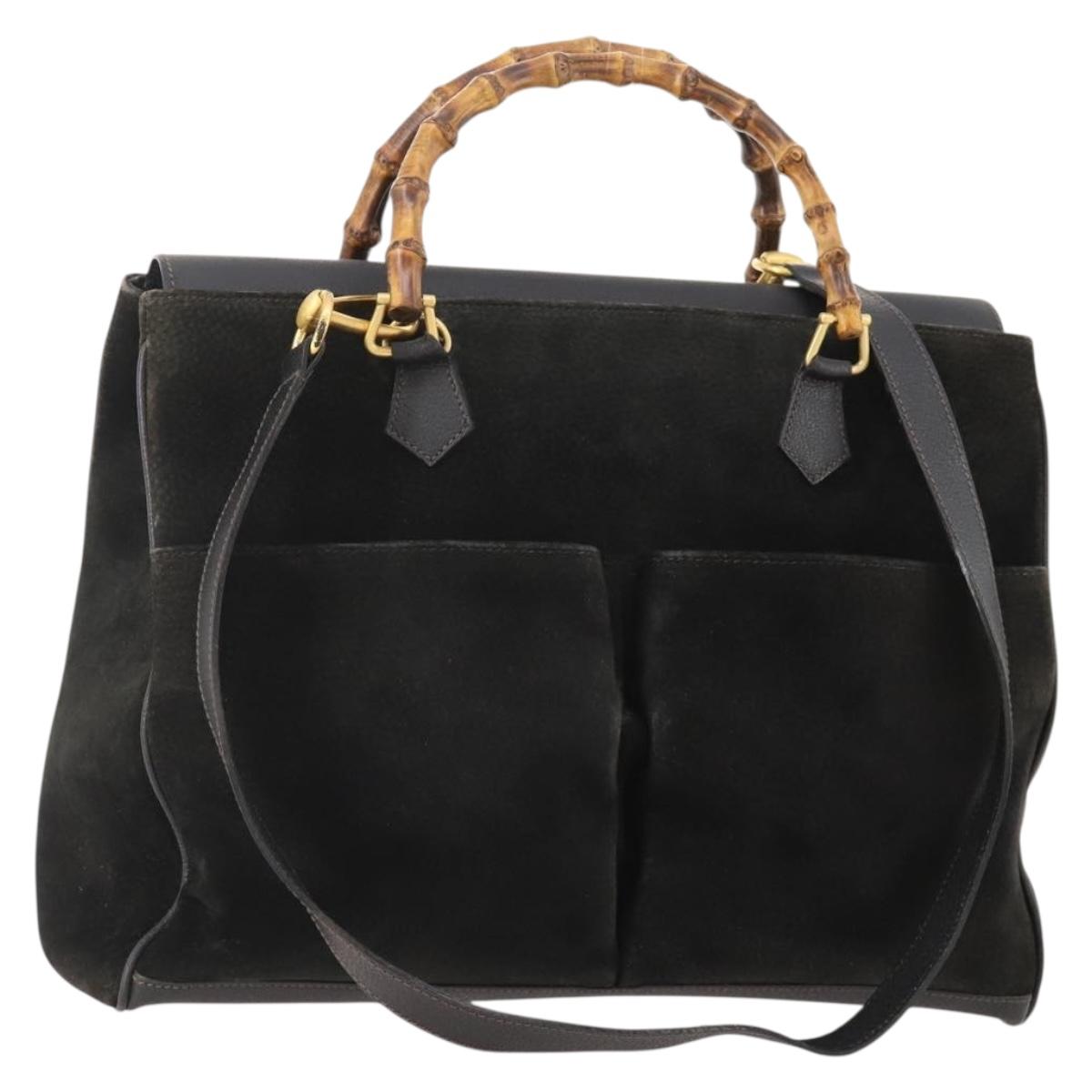 GUCCI Bamboo Tote Bag Suede 2way Black Gold 002 123 0322 Auth 175645
