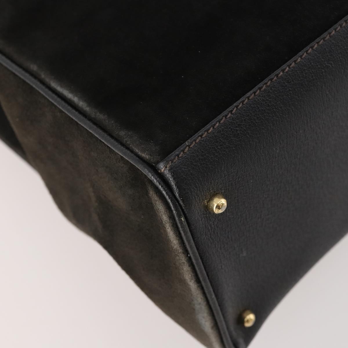 GUCCI Bamboo Tote Bag Suede 2way Black Gold 002 123 0322 Auth 175645