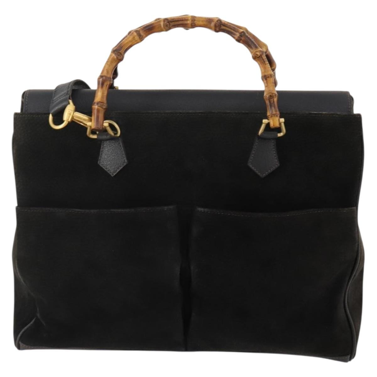 GUCCI Bamboo Tote Bag Suede 2way Black Gold 002 123 0322 Auth 175645