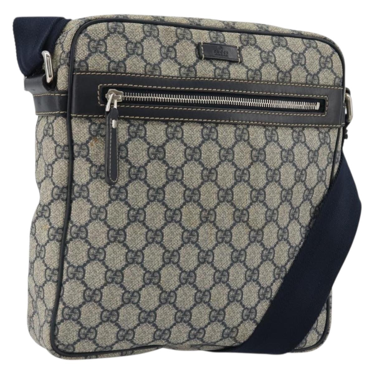 GUCCI GG Supreme Shoulder Bag PVC Navy Silver 201448 Auth 175650A