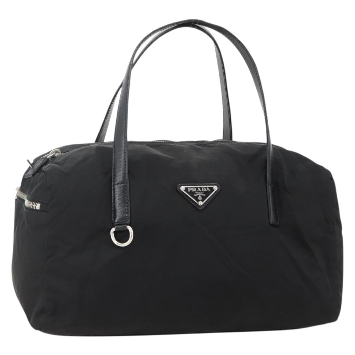 PRADA Boston Bag Nylon Black Silver Auth 175653A