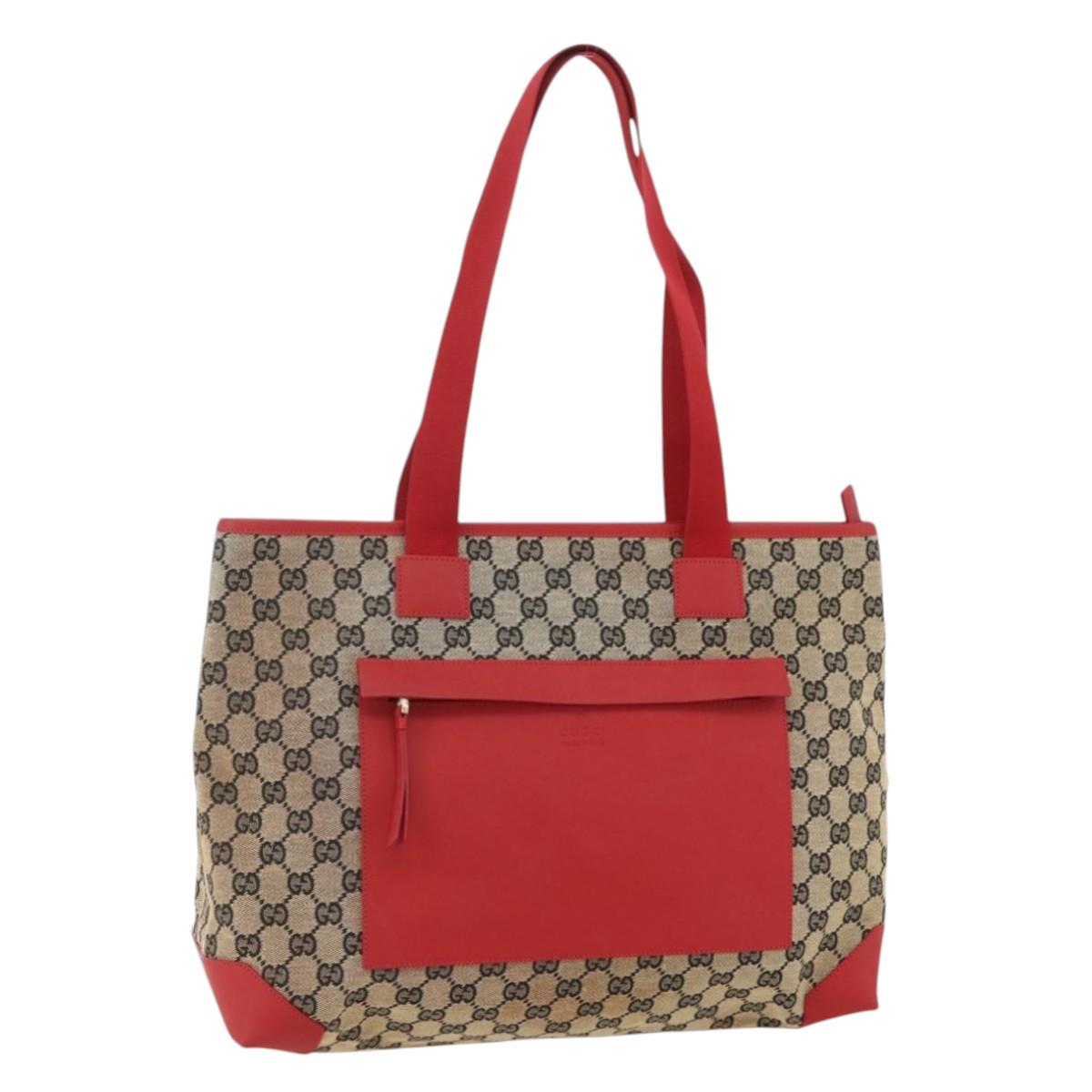 GUCCI GG Canvas Tote Bag Red 019 0426 Auth 175658A