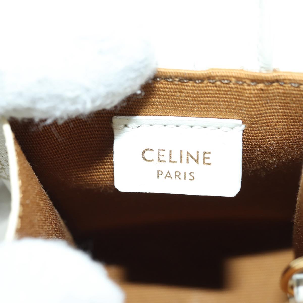 CELINE Macadam Canvas Micro Vertical Cover Bag Charm PVC White Gold Auth 175660M