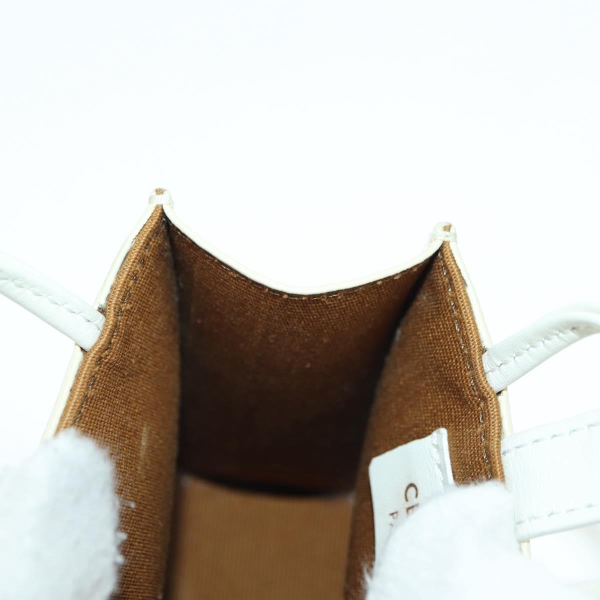 CELINE Macadam Canvas Micro Vertical Cover Bag Charm PVC White Gold Auth 175660M