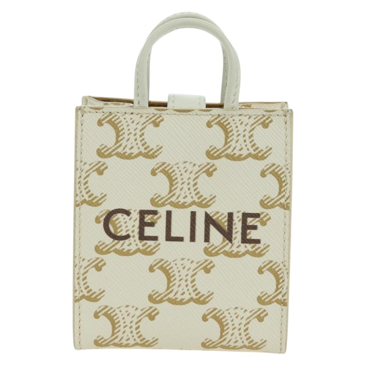 CELINE Macadam Canvas Micro Vertical Cover Bag Charm PVC White Gold Auth 175660M