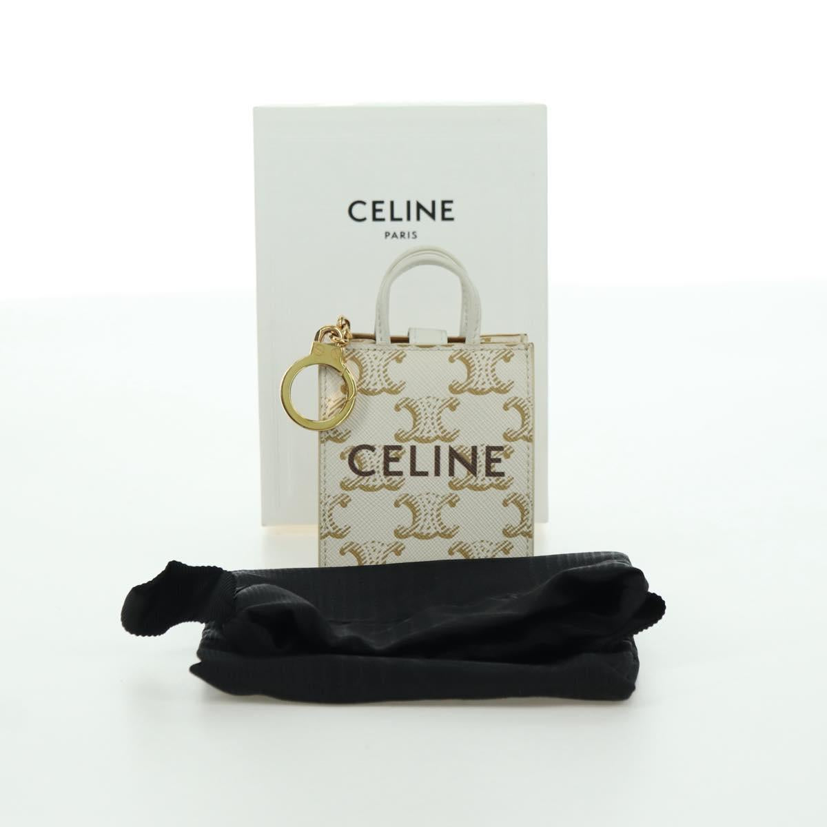 CELINE Macadam Canvas Micro Vertical Cover Bag Charm PVC White Gold Auth 175660M