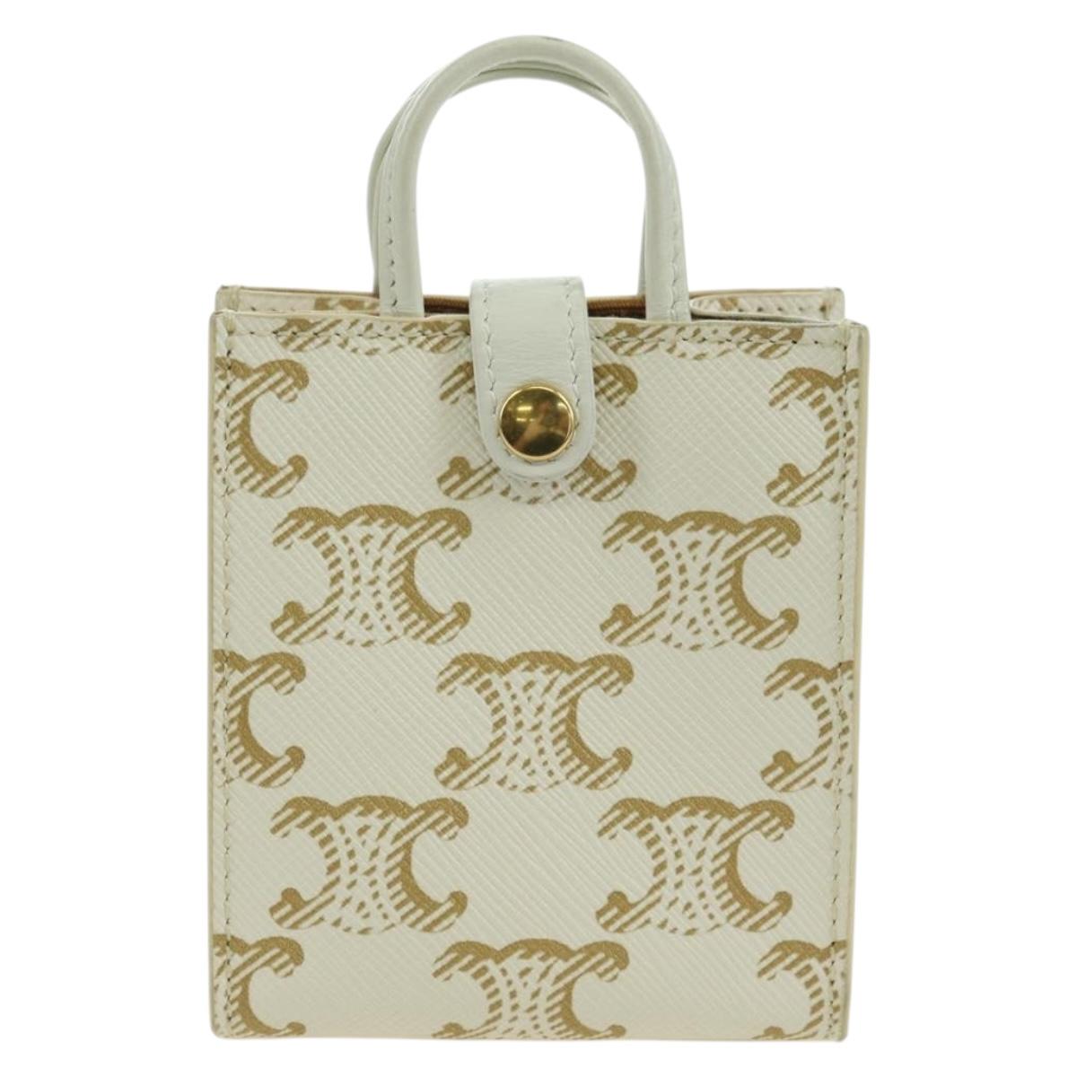 CELINE Macadam Canvas Micro Vertical Cover Bag Charm PVC White Gold Auth 175660M