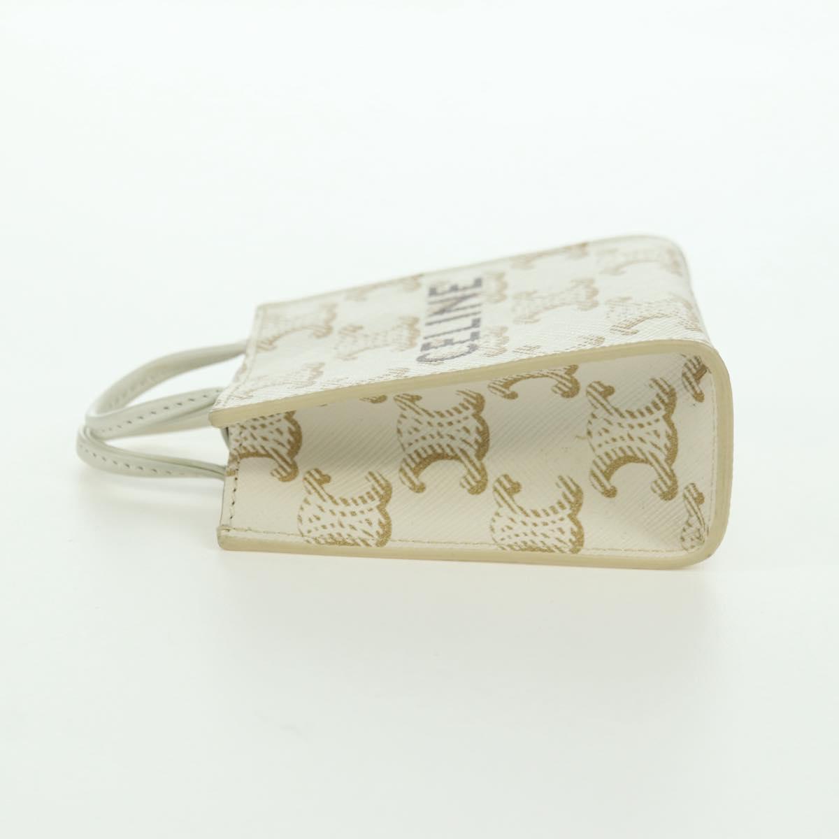 CELINE Macadam Canvas Micro Vertical Cover Bag Charm PVC White Gold Auth 175660M
