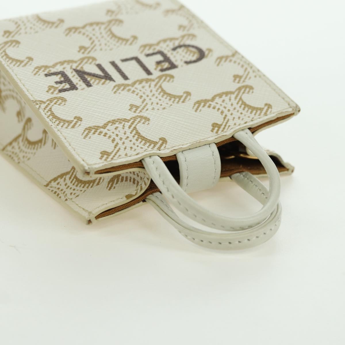 CELINE Macadam Canvas Micro Vertical Cover Bag Charm PVC White Gold Auth 175660M