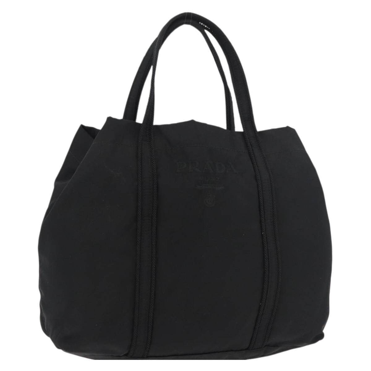 PRADA Hand Bag Nylon Black Silver Auth 175699