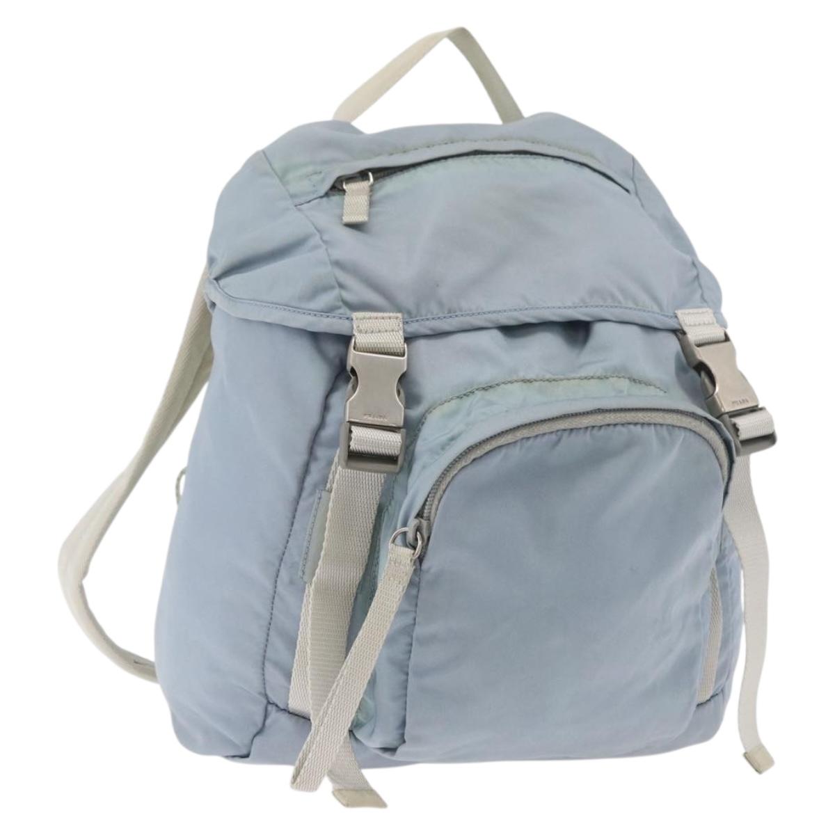 PRADA Backpack Nylon Light Blue Silver Auth 175701